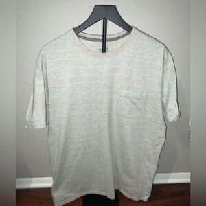 Patagonia Men's Light Gray and Blue Striped Pocket Tee